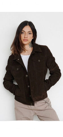 (0101) Damen Lederjacke *San Francisco* Suede-leder Braun